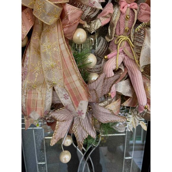 Rose Gold Elf Christmas Door Wreath - Picture 7 of 8